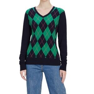 Tommy Hilfiger Diamond Argyle Sweater in Green, Pink & Navy  Size Small